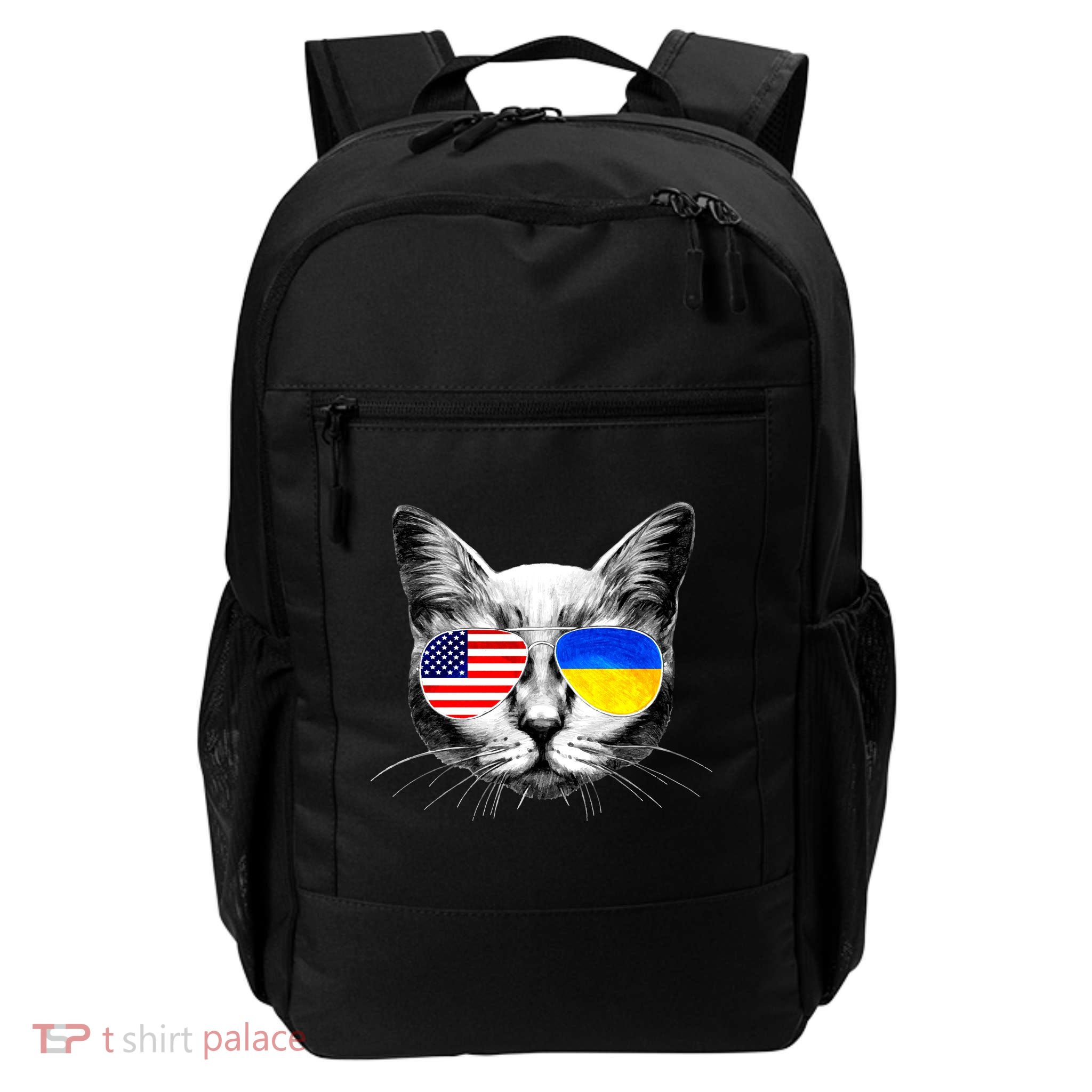 USA Ukraine Flags Sunglasses Cat Daily Commute Backpack