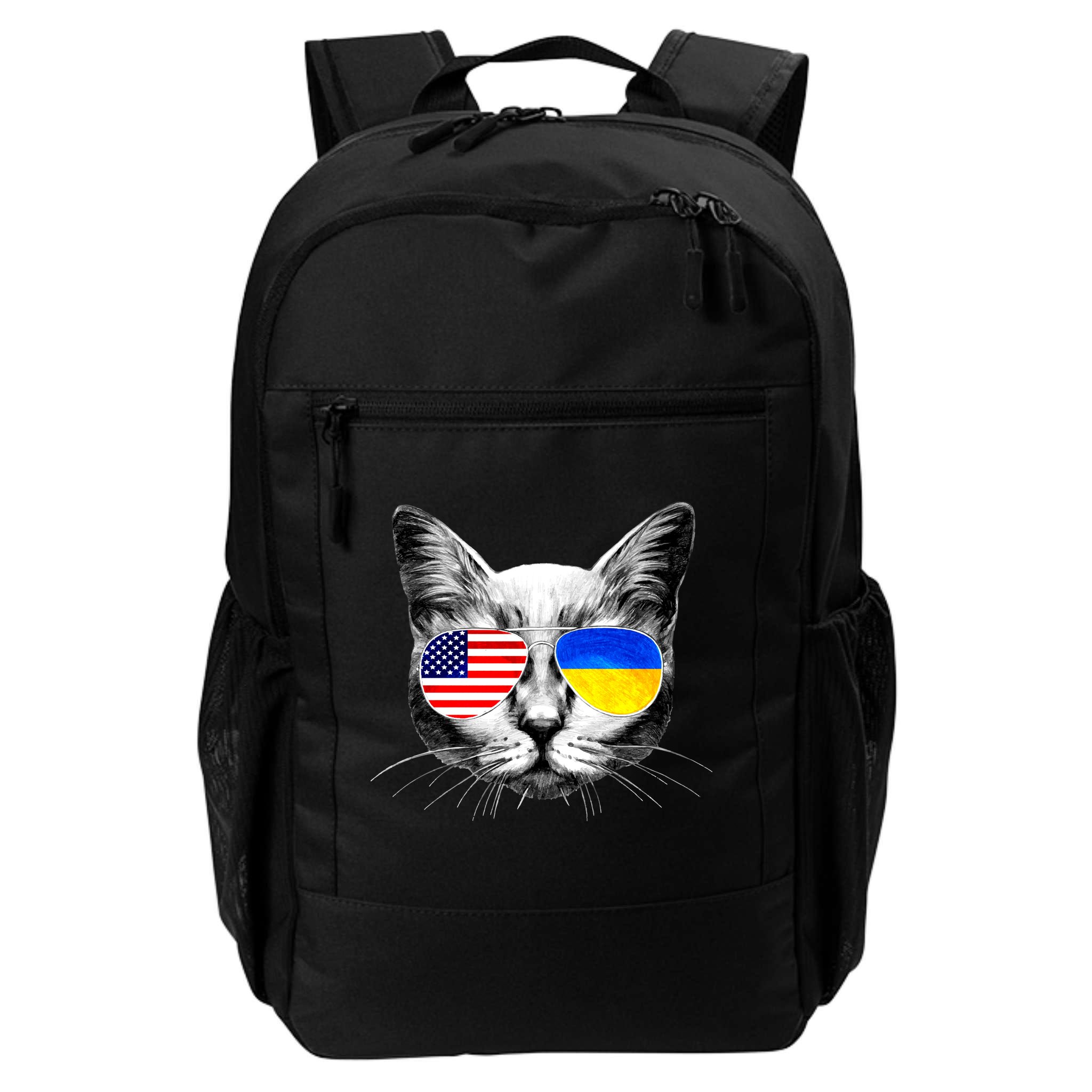USA Ukraine Flags Sunglasses Cat Backpack