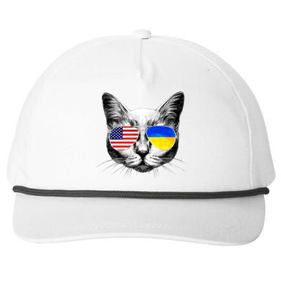 USA Ukraine Flags Sunglasses Cat Snapback Five-Panel Rope Hat