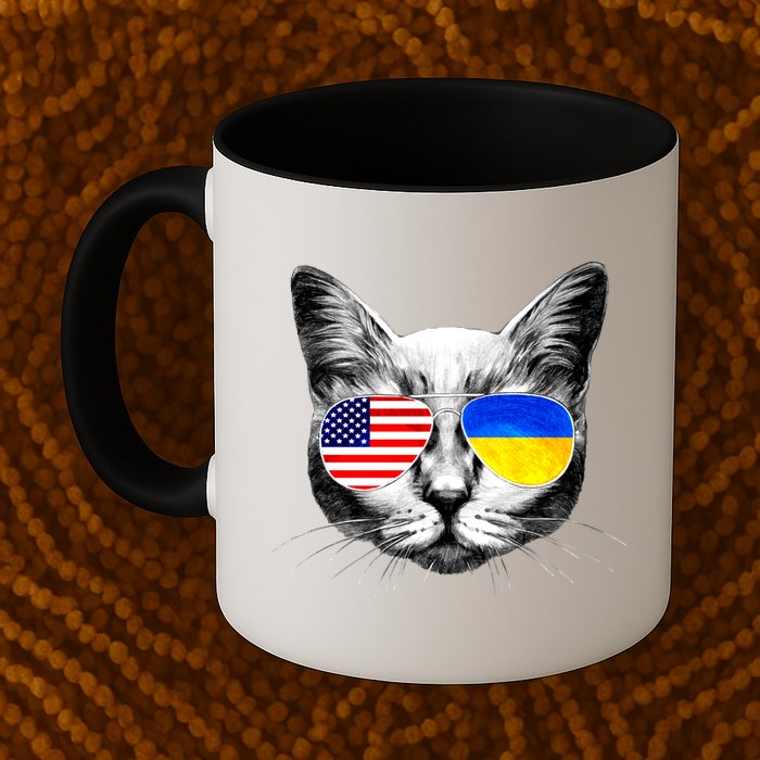 USA Ukraine Flags Sunglasses Cat Mug