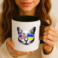 USA Ukraine Flags Sunglasses Cat Mug
