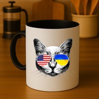 USA Ukraine Flags Sunglasses Cat Mug