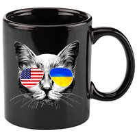 USA Ukraine Flags Sunglasses Cat 11oz C Handle Ceramic Mug