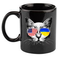 USA Ukraine Flags Sunglasses Cat 11oz C Handle Ceramic Mug
