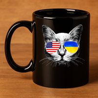 USA Ukraine Flags Sunglasses Cat 11oz C Handle Ceramic Mug