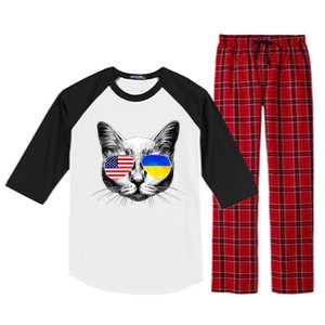 USA Ukraine Flags Sunglasses Cat Raglan Sleeve Pajama Set