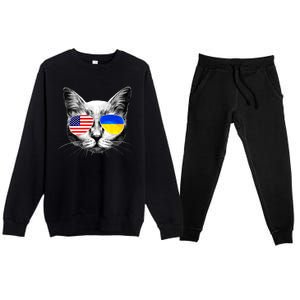 USA Ukraine Flags Sunglasses Cat Premium Crewneck Sweatsuit Set