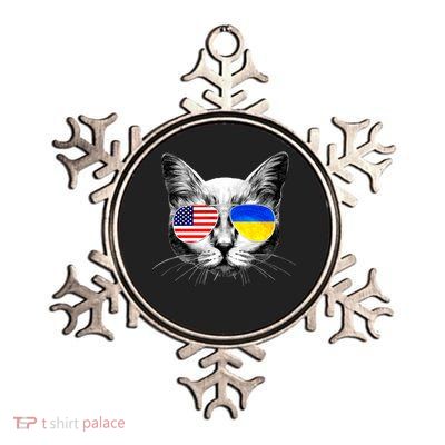 USA Ukraine Flags Sunglasses Cat Metallic Star Ornament