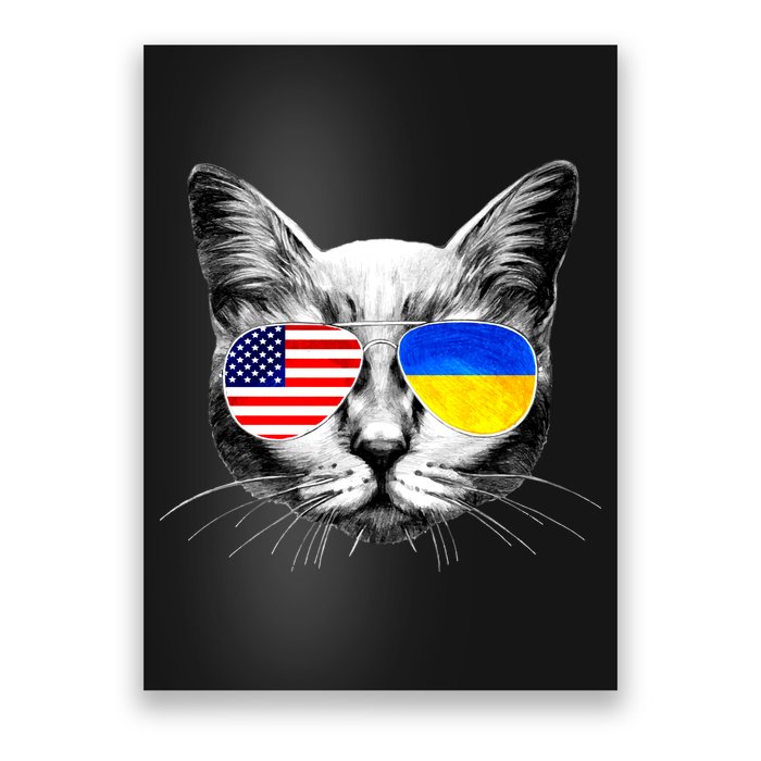 USA Ukraine Flags Sunglasses Cat Poster