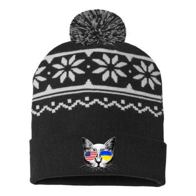 USA Ukraine Flags Sunglasses Cat USA-Made Snowflake Beanie