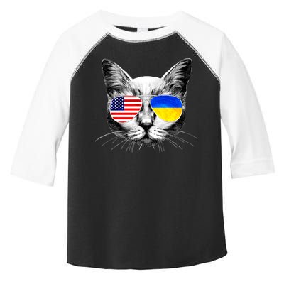 USA Ukraine Flags Sunglasses Cat Toddler Fine Jersey T-Shirt