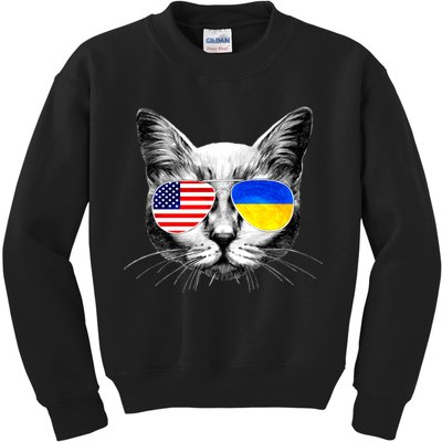 USA Ukraine Flags Sunglasses Cat Kids Sweatshirt