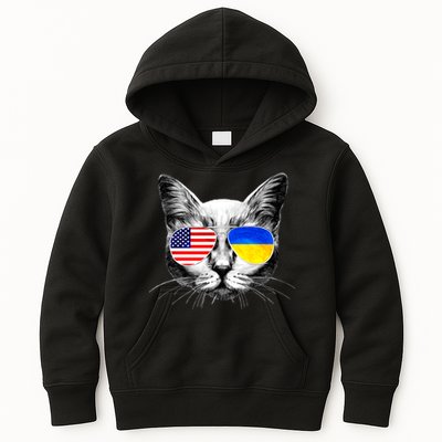 USA Ukraine Flags Sunglasses Cat Kids Hoodie