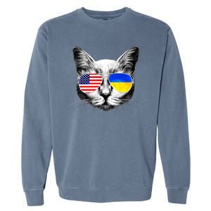 USA Ukraine Flags Sunglasses Cat Garment-Dyed Sweatshirt