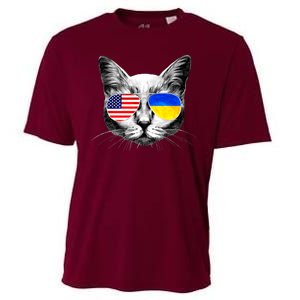 USA Ukraine Flags Sunglasses Cat Cooling Performance Crew T-Shirt