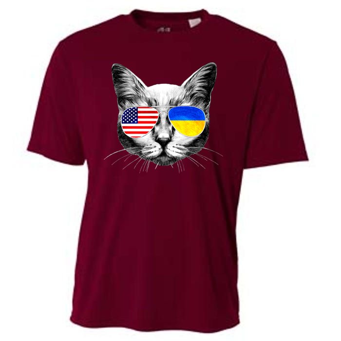 USA Ukraine Flags Sunglasses Cat Cooling Performance Crew T-Shirt