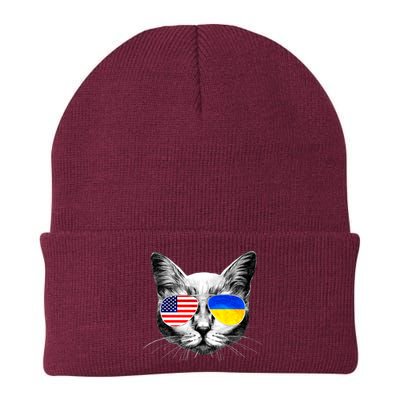 USA Ukraine Flags Sunglasses Cat Knit Cap Winter Beanie