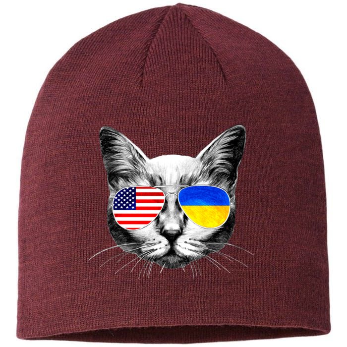 USA Ukraine Flags Sunglasses Cat Sustainable Beanie