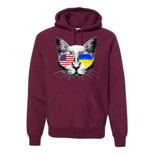 USA Ukraine Flags Sunglasses Cat Premium Hoodie