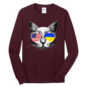 USA Ukraine Flags Sunglasses Cat Tall Long Sleeve T-Shirt