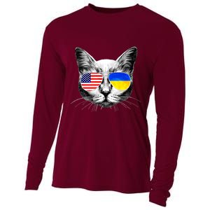 USA Ukraine Flags Sunglasses Cat Cooling Performance Long Sleeve Crew