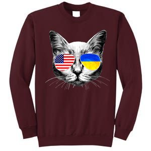 USA Ukraine Flags Sunglasses Cat Tall Sweatshirt