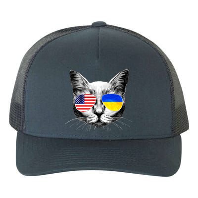 USA Ukraine Flags Sunglasses Cat Yupoong Adult 5-Panel Trucker Hat