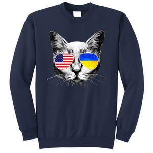 USA Ukraine Flags Sunglasses Cat Sweatshirt