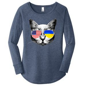 USA Ukraine Flags Sunglasses Cat Women's Perfect Tri Tunic Long Sleeve Shirt