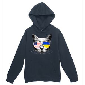 USA Ukraine Flags Sunglasses Cat Urban Pullover Hoodie