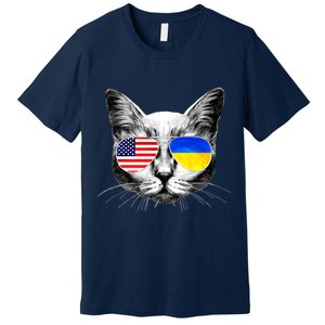 USA Ukraine Flags Sunglasses Cat Premium T-Shirt