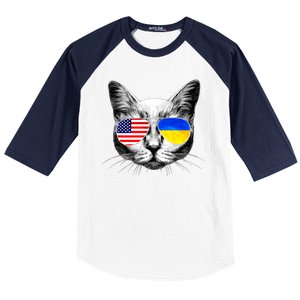 USA Ukraine Flags Sunglasses Cat Baseball Sleeve Shirt