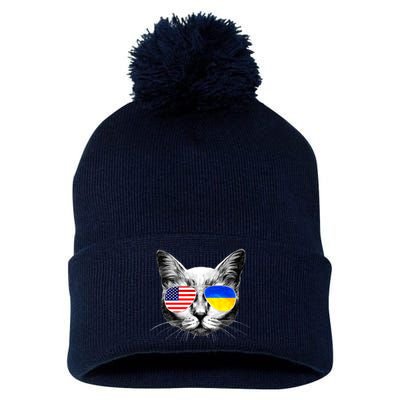 USA Ukraine Flags Sunglasses Cat Pom Pom 12in Knit Beanie