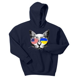 USA Ukraine Flags Sunglasses Cat Kids Hoodie