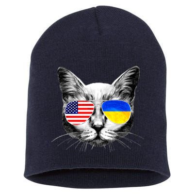 USA Ukraine Flags Sunglasses Cat Short Acrylic Beanie