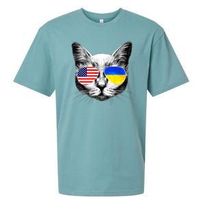 USA Ukraine Flags Sunglasses Cat Sueded Cloud Jersey T-Shirt