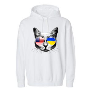 USA Ukraine Flags Sunglasses Cat Garment-Dyed Fleece Hoodie