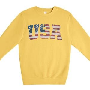 USA US Flag Patriotic 4th Of July America Premium Crewneck Sweatshirt