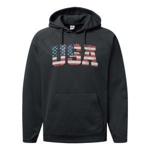 USA US Flag Patriotic 4th Of July America Performance Fleece Hoodie