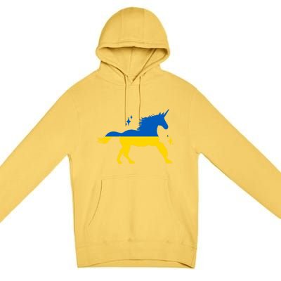 Unicorn Ukraine Flag I Stand With Ukraine Support Ukraine Cool Gift Premium Pullover Hoodie