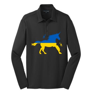 Unicorn Ukraine Flag I Stand With Ukraine Support Ukraine Cool Gift Silk Touch Performance Long Sleeve Polo