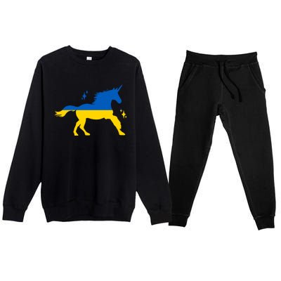 Unicorn Ukraine Flag I Stand With Ukraine Support Ukraine Cool Gift Premium Crewneck Sweatsuit Set