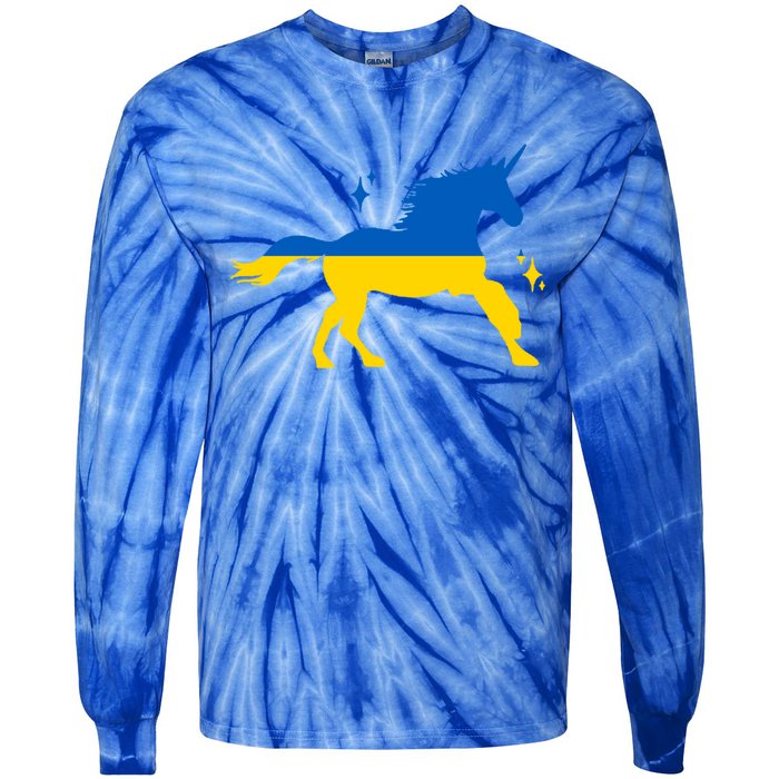 Unicorn Ukraine Flag I Stand With Ukraine Support Ukraine Cool Gift Tie-Dye Long Sleeve Shirt