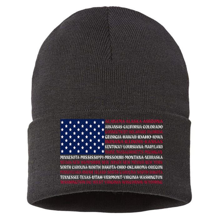 USA US Flag Patriotic For Wo Fourth of July Sustainable Knit Beanie