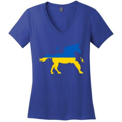 Unicorn Ukraine Flag I Stand With Ukraine Support Ukraine Cute Gift Women's V-Neck T-Shirt