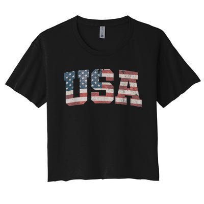 USA US Flag Patriotic 4th of July America Women's Crop Top Tee