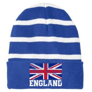 Uk Union Jack England Flag Pride Country Home Nation Family Cool Gift Striped Beanie with Solid Band