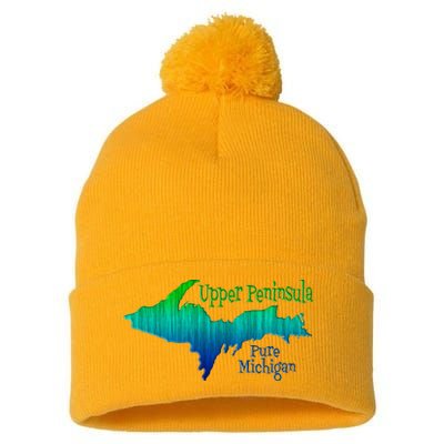 Up Upper Peninsula Michigan Ombre Yoopers 906 Pom Pom 12in Knit Beanie