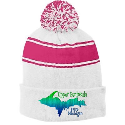 Up Upper Peninsula Michigan Ombre Yoopers 906 Stripe Pom Pom Beanie