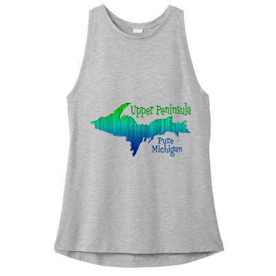 Up Upper Peninsula Michigan Ombre Yoopers 906 Ladies PosiCharge Tri-Blend Wicking Tank